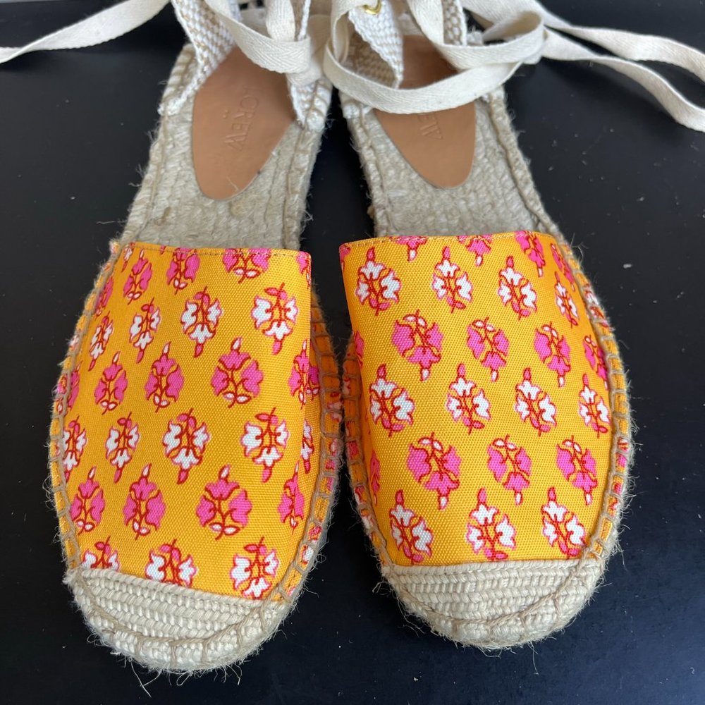 J. Crew Women's Printed Canvas Anke-Wrap Espadrilles Sz. 9 Style BH001 - Picture 3 of 13